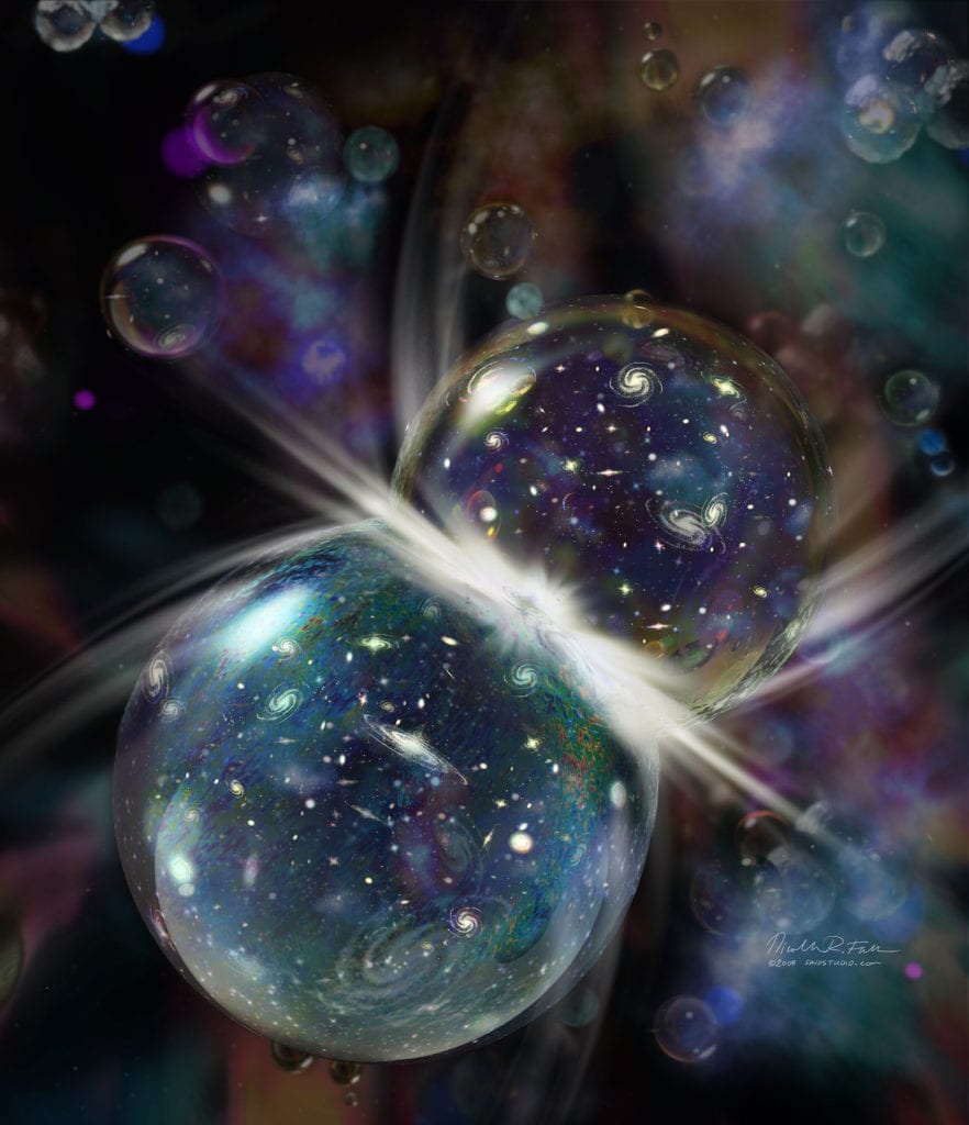 Colliding Universes. Some scientists theorize that our universe is one of many bubble universes, with the potential to someday collide with another.