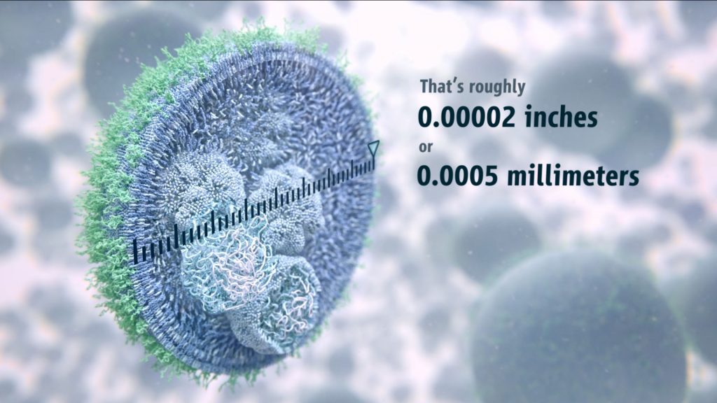 COVID-19 vaccine nanoparticle size in millimeters illustration